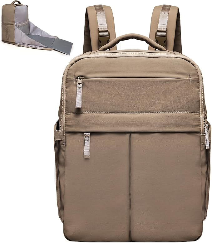 Diaper Bag with Changing Pad Baby Bag for Mom Lightweight Versatile Travel Backpack,15 Pocket,2 Insulated Pockets,Baby Shower Essentials,Brown
