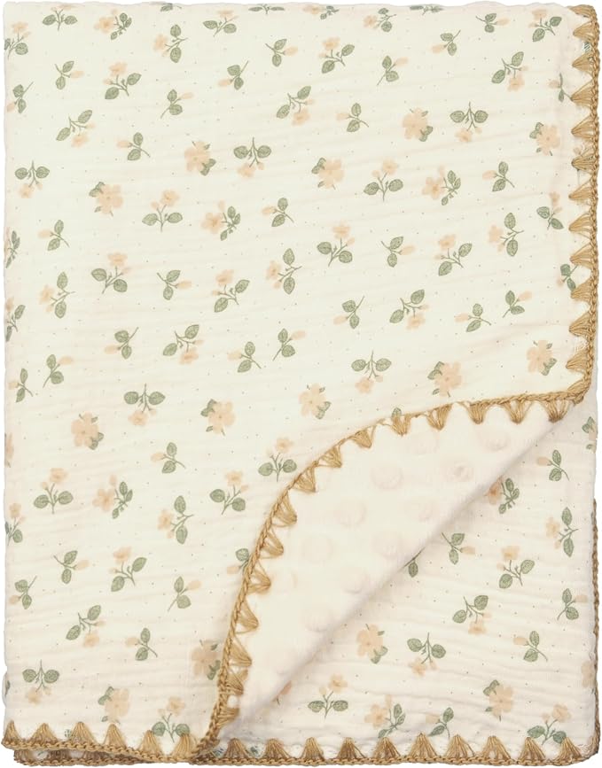 Baby Blanket 40x40 Inches,Muslin Cotton and Minky Dotted Double Layer Soft Receiving Blanket for Newborn Toddler,Petite Floral