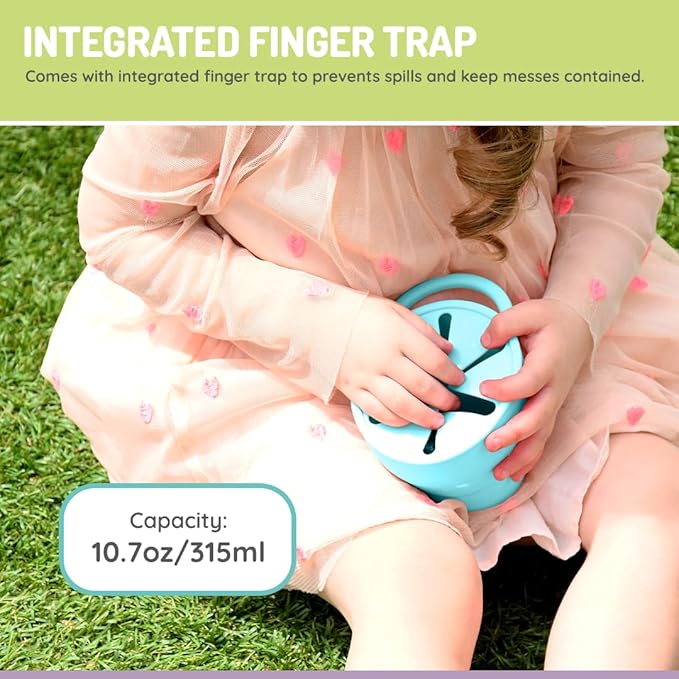 melii 100% Silicone Collapsible Snack Container With Finger Trap, Perfect for on the Go, Easy to Open Lid, Dishwasher, Microwave, Freezer Safe, BPA Free - Blue