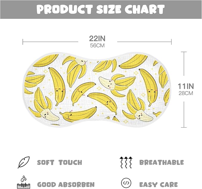 vvfelixl Burp Cloths Cute Bananas for Baby Boy Girls Baby Washcloths Burp Rags 1 Pack White