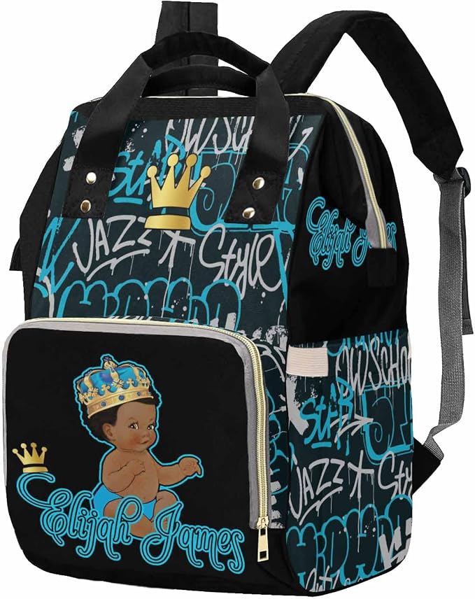 M YESCUSTOM Personalized Graffiti Diaper Backpack with Name Custom Baby Daycare Bag Backpack for Mom Dad Newborn Gift Blue