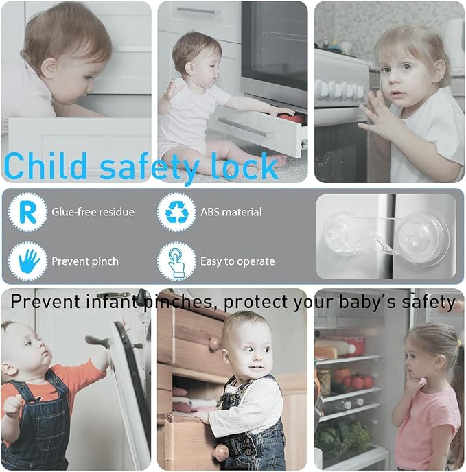 Cabinet Locks Child Proofing Safety 5 Pack - Baby Cupboard Drawer Kitchen Safe Latchs with Strong Removable Adhesive No Tools and Drilling Required (Clear)