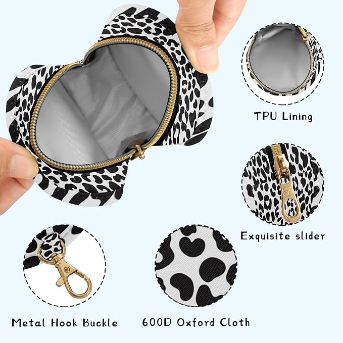 Pacifier Holder with Clip Pacifier Case for Diaper Bag Round Baby Pacifier Pouch Box Bag Portable Black Leopard Print