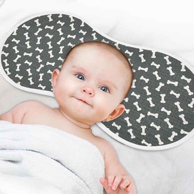 Dog Bone Themed Baby Muslin Burp Cloths Set of 1 Black and White Muslin Washcloths Doodle Food Bones Milk Spit Up Rags Newborn Towel Burp Cloth Bib for Unisex Boys and Girls, 22 x 11 Inch