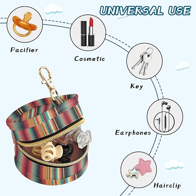 Stripe Spring Colors Southwest Pacifier Holder Case with Clip Portable Small Travel Pacifier Pouch for Mom Bag Zipper Coin Purse Pendant