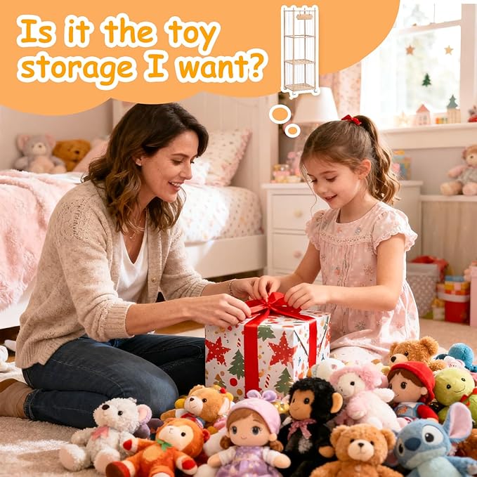 Stuffed Animal Toy Storage - Wooden Large Organizer Holder for Kids' Room and Playroom - Plush Zoo Animals Holder with Elastic Cords & Brake Wheel for Toddler Bedroom Toys Stuff Organization