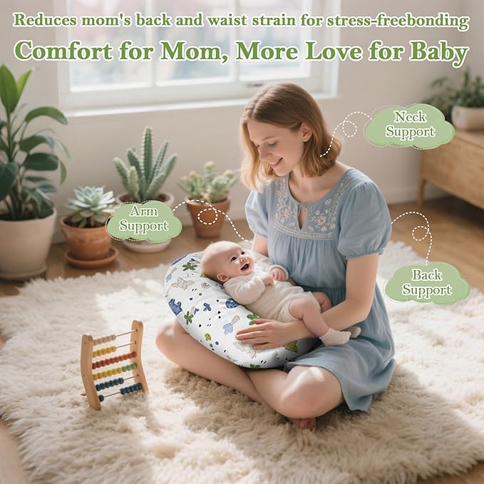 Nursing Pillow & Breastfeeding Pillow ??Ergonomic C-Shape for Breastfeeding & Bottle Feeding, Standard Size Breathable with Washable Cover, Hypoallergenic,Tummy Time & Sitting Support (0-12Months)