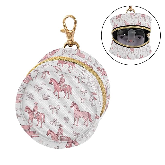 Western Horses Cowboys Pink Print Pacifier Holder Case for Diaper Bag Portable Travel Pacifier Storage Case with Clip Newborn Baby Pouch for Outdoor Purse Baby Boys Girls