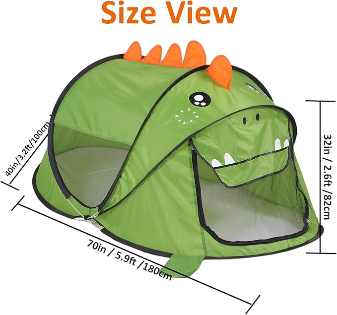 Pop up Kids Play Tent, Foldable Kids Playhouse Indoor Outdoor Toys Tents for Boys Girls Toddlers Birthday with Portable Storage Bag, Green Dinosaur