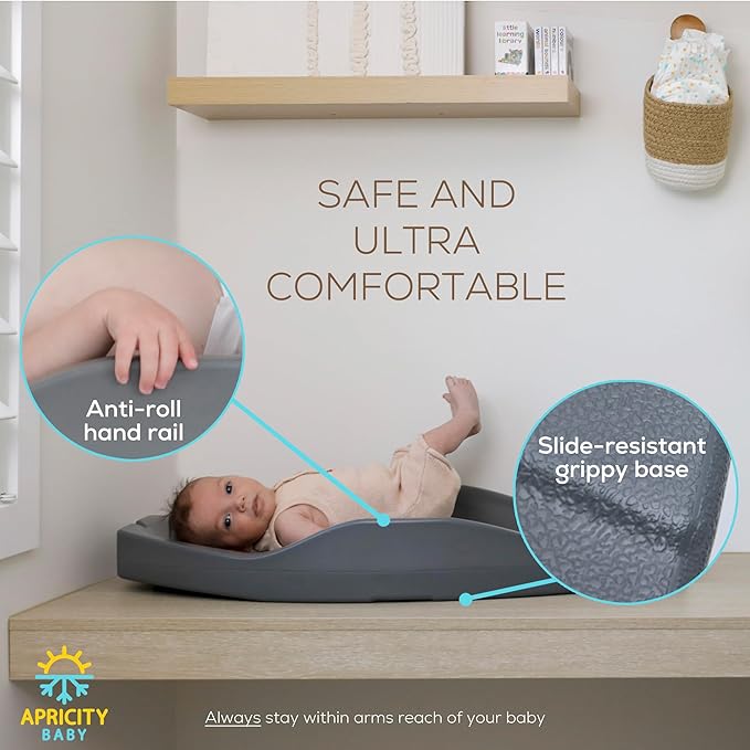 Apricity Baby Diaper Changing Pad ??Waterproof Wipe-Clean Foam Changing Mat with Raised Sides, Non-Slip Base & Portable Design, Extra-Large 31.5??× 19.7??for Newborn to Toddler (Grey)