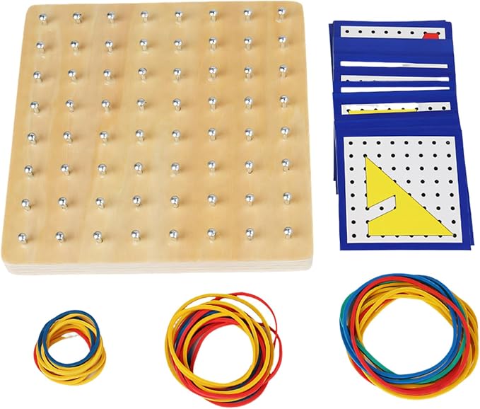 Educational Wooden Pegboard with Elastic Rubber Bands Geometry Shape Learning Toy for Fine Motor Skills Development Topological Pegboard