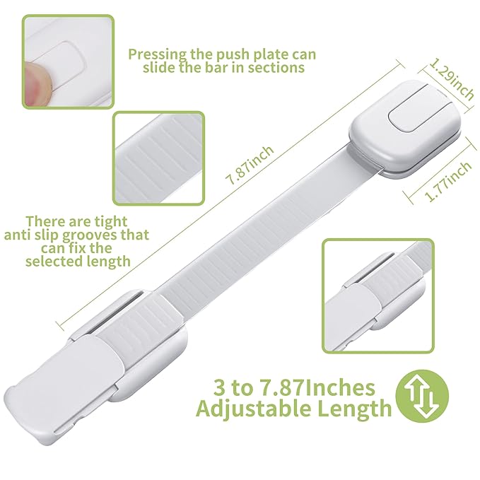 SKYWARD 8-Pack Baby Safety Cabinet Locks, Adjustable Length, Drill-Free, Suitable for Drawers, Ovens, Cabinets, Ensuring Child Safety (White)