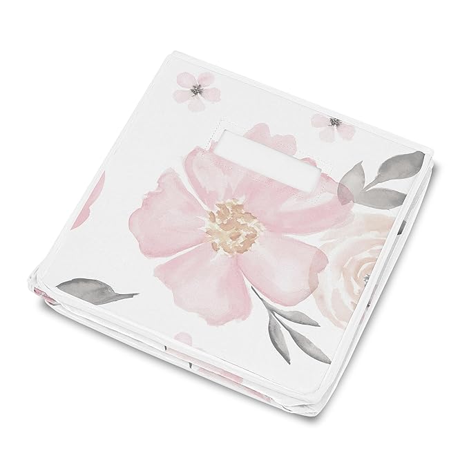 Sweet Jojo Designs Collapsible Small Fabric Toy Bin (Pink/Grey Boho Floral) for Girls, Kids, Childrens Small Storage Box Chest (Watercolor, Flower, Elegant Rose, Shabby Chic, Farmhouse, Nature, Blush)