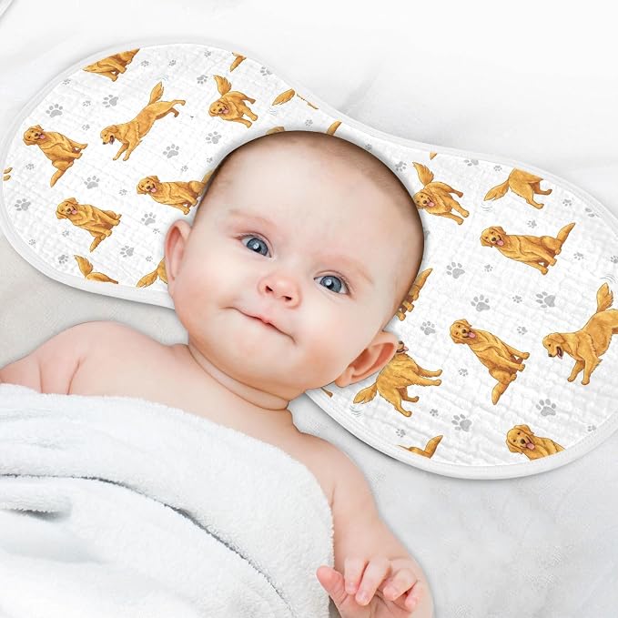 1 Pack Muslin Burp Cloths Golden Dogs Paw Prints White Cotton Baby Burp Cloths Absorbent Burping Cloth Soft Spit Up Rags for Newborn Boys Girls 22x11 Inch
