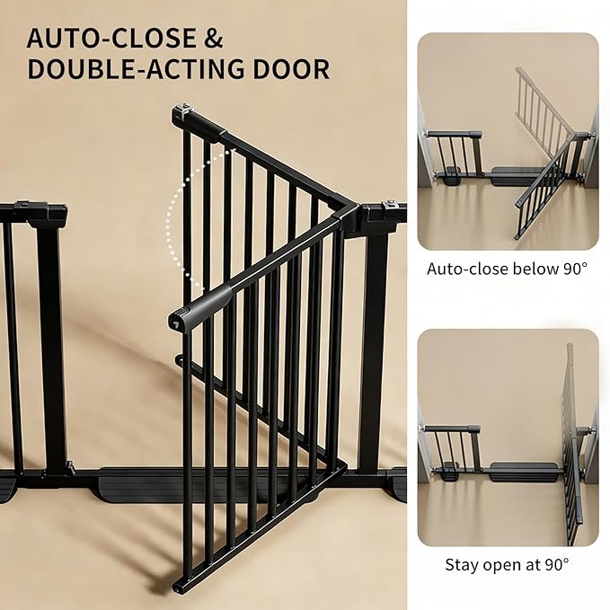 Safety Door bar for Infants and Young Baby and Pet Safety Gate Adjustable Steel Barrier for Stairs Doorways and Hallways Easy Install Black
