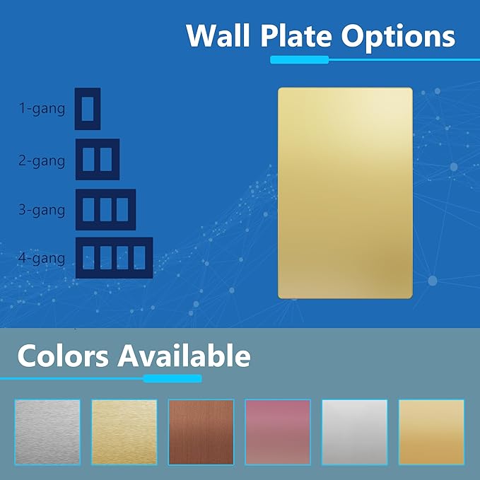 LIDER Blank Screwless Metal-Surface Wall Plate, Temperature and Impact Resistant, Stainless Steel, Modern Decoration Upgrade, Mid-Size 1-Gang 4.88" x 3.11", Polished Brass
