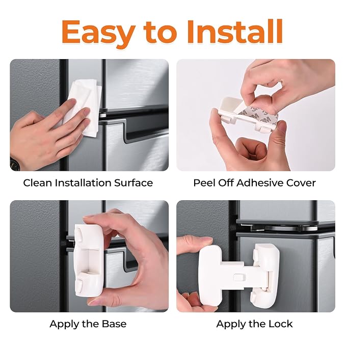 YCT Child Proof Refrigerator Freezer Door Lock Apply to Max 1"(25mm) Sealing Strip for Toddlers and Kids, no Tools Need or Drill (White 2PCS)