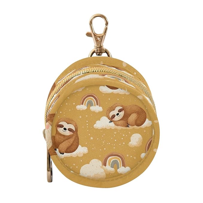 Pacifier Holder with Clip Pacifier Case for Diaper Bag Round Baby Pacifier Pouch Box Bag Portable Sloth Rainbow Cloud Moon