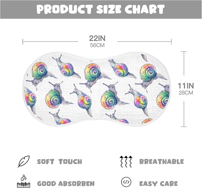 Rainbow Snails Pattern Colorful Shells Muslin Burp Cloths for Baby 1 Pack 100% Cotton Baby Washcloths Bibs for Boy Girl