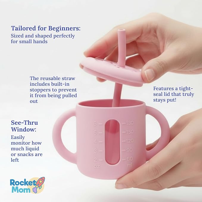 Silicone Straw Cup For Toddlers - Sippy Cup For 6 Month Old - Baby Straw Sippy Cup And Extra Snack Lid - Infant Training cups (Yellow)