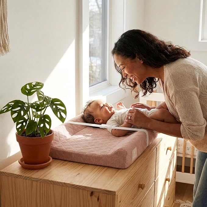 Contoured Baby Changing Pad ??Waterproof & Breathable Diaper Changing Pad | Removable Washable Cover, Non-Slip Base & Safety Strap | Standard Size for Dresser & Changing Table Pads