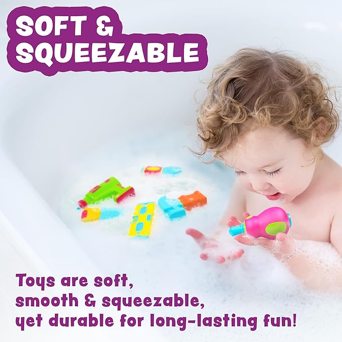 Tub Works® Tools??Mold Free Bath Toys, 6 Pack | Sealed, No Hole Bath Toys Design Keeps Moisture Out | Soft, Squeezable & Float on Water | Easy-Grip Baby & Toddler Bathtub Toys | Great for Baby Pools