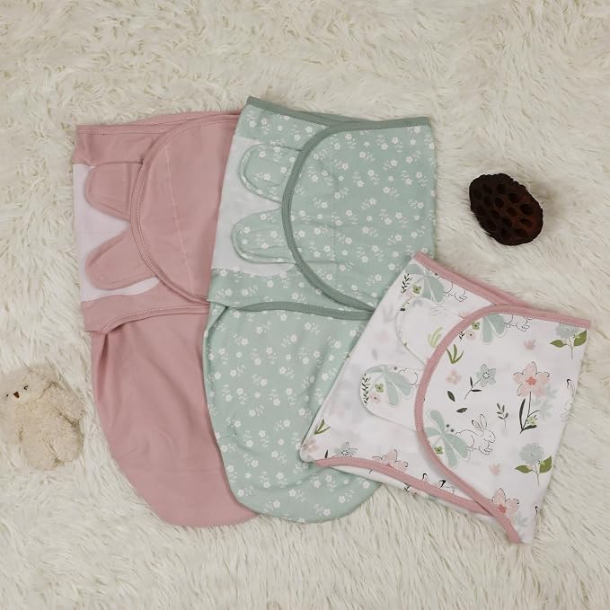 Baby Swaddle Sleep Sack 3 Pack, Organic Cotton Newborn Swaddle Wraps for 0-3 Months, Adjustable Wings, Breathable Soft Swaddling Blankets for Infant Boys Girls, Baby Sleep Essentials