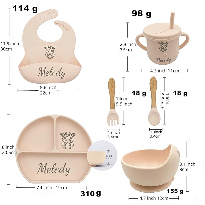Personalized Silicone Baby Feeding Kit with Name – BPA-Free Self-Feeding Starter Set for Infants & Toddlers, Custom Baby Gift for Boys and Girls，lovely Baby Product (Color Y20)