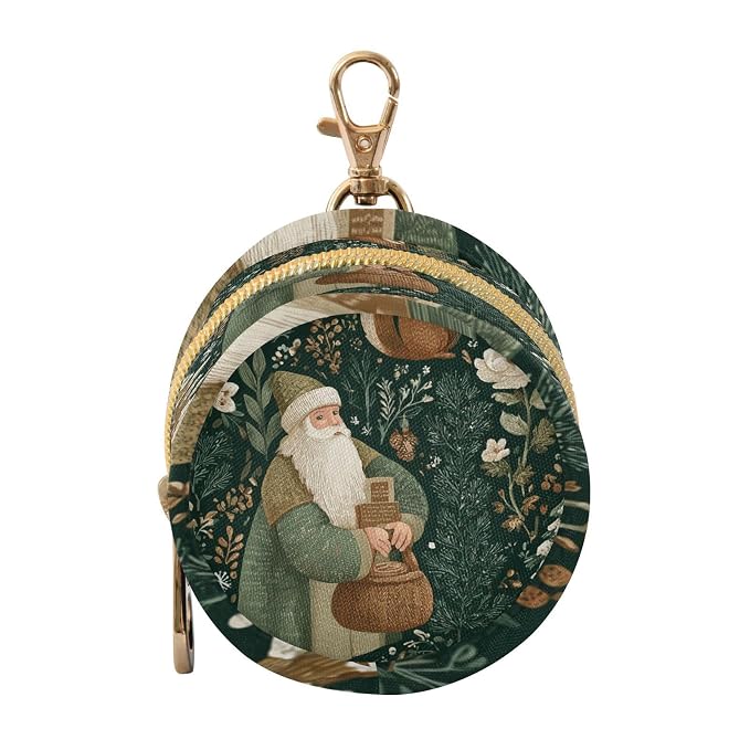 Pacifier Holder with Clip Pacifier Case for Diaper Bag Round Baby Pacifier Pouch Box Bag Portable Green Santa Claus with Squirrels and Branches