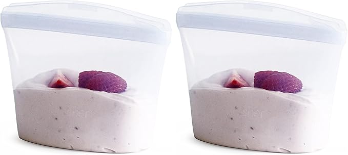 Stasher Premium Silicone Reusable Food Storage Bag, Clear | Microwave, Sous Vide, Dishwasher, Oven and Freezer Safe | BPA Free, Leak-free, Eco-friendly, 1-Cup Bowl (Pack of 2)