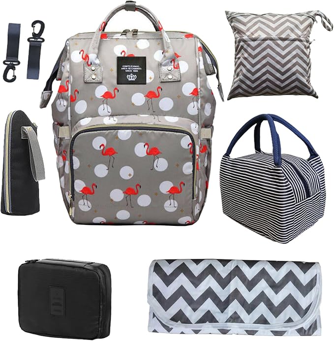 Backpack Diaper Bag with Changing Station, Multi function Boys Girls Baby Backpack for Mom Dad, Unisex Travel Essentials Tote, Waterproof Wet Dry Bags, Baby Nursing Organizer Pouches, Gray