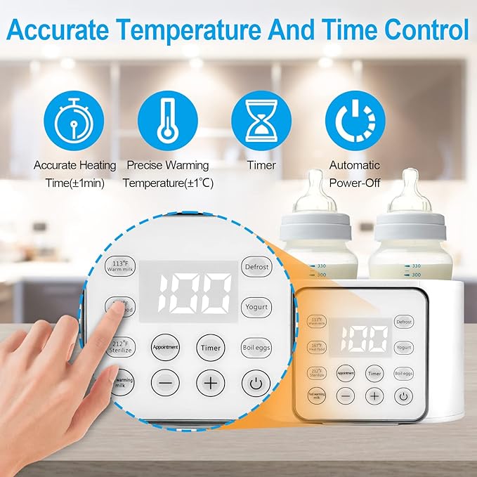 Baby Bottle Warmer 9-in-1 Multifuntion Breast Milk Warmer, Fast Baby Food Heater and Defrost Warmer with Timer for Twins, LCD Display Accurate Temperature Adjustment, 24H Constant Mode