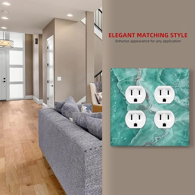 Turquoise Green Tiles Abstract Luxurious Print Outlet Covers 2 Gang Double Duplex Decorative Light Switch Covers Electrical Wallplates Socket Faceplate for Bathroom Kitchen Decor