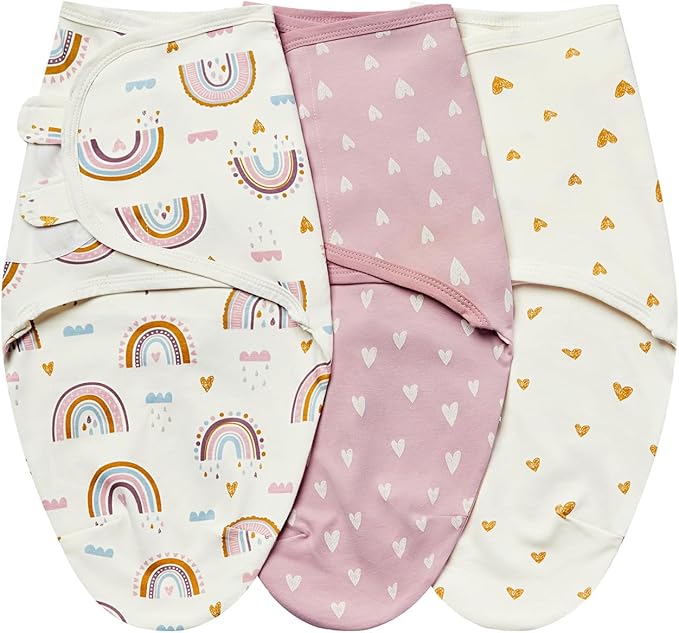 insular Baby Swaddle Wrap, Swaddle Blanket for Newborn and Infant, Adjustable Swaddling Set for Boy and Girl, Soft Cotton Baby Sleep Sack 3 Pack, Rainbow, Small(0-3 Month)