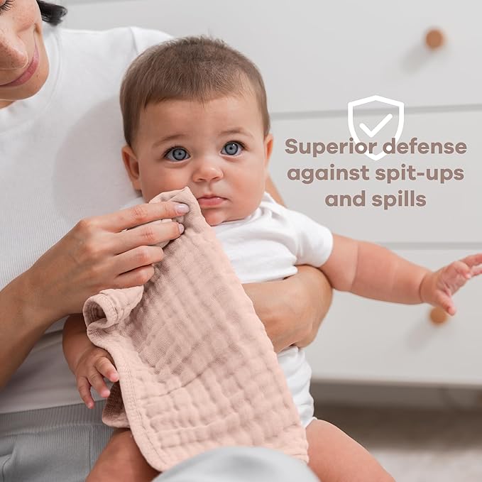 Comfy Cubs Muslin Burp Cloths 20" x 10", Pack of 6 - Large, 6-Layer, Ultra Absorbent 100% Cotton for Baby Drool and Messes - Soft, Safe & Gentle Baby Burp Cloths Set for Boys & Girls - Blush