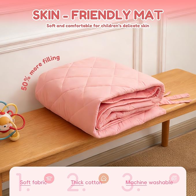 WIRHAO Large Kids Tent with Padded Mat Playhouse with Large Space for Toddlers Indoor Kids Play Tent for Girls Boys with Stars Lights, Carry Bag, Banner Flag (Pink)