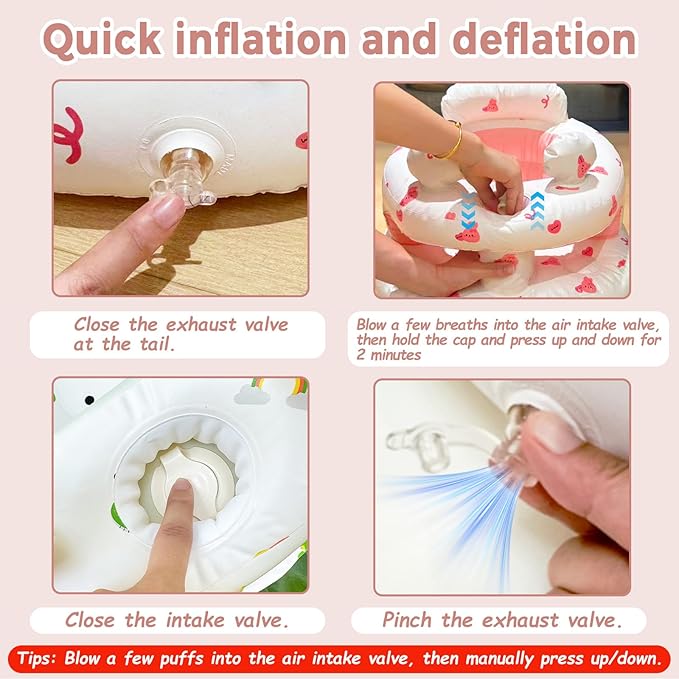 Inflatable Baby Seat for Babies 3-36 Monthsï¼?Squeaky Sound & Anti-Fall Design] Inflatable Chair with Sound-Making Ears, Baby Seat for Sitting-Up Practice, Built-in Air Pump (Pink Bunny)