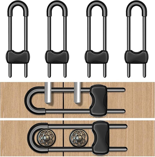 Cabinet Locks for Babies,Child Proof Cabinet Locks,4 Pack U-Shaped Baby Proofing Cabinets,Child Locks for Cabinets and Drawers,Child Safety Cabinet Locks with Adjustable (Black)