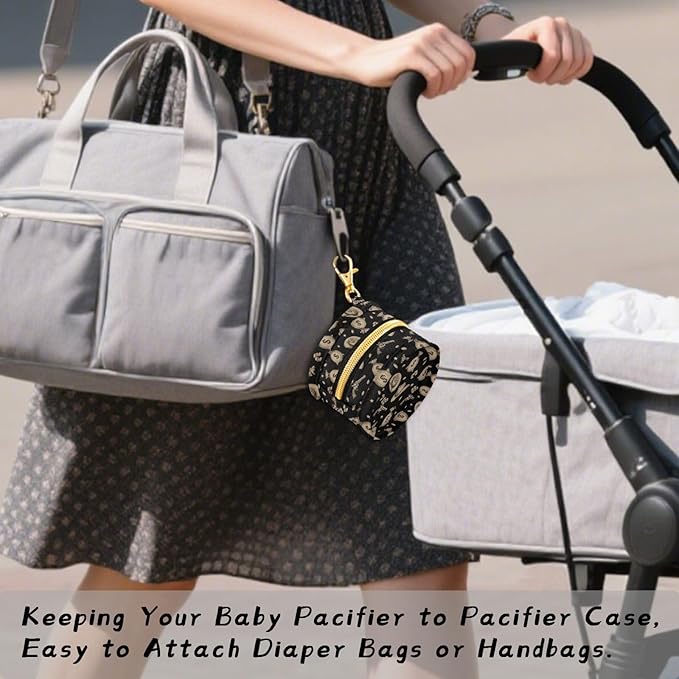 Western Cowboy Black Print Pacifier Holder Case for Diaper Bag Portable Travel Pacifier Storage Case with Clip Pacifier Storage Container for Outdoor Purse Baby Girls Boys