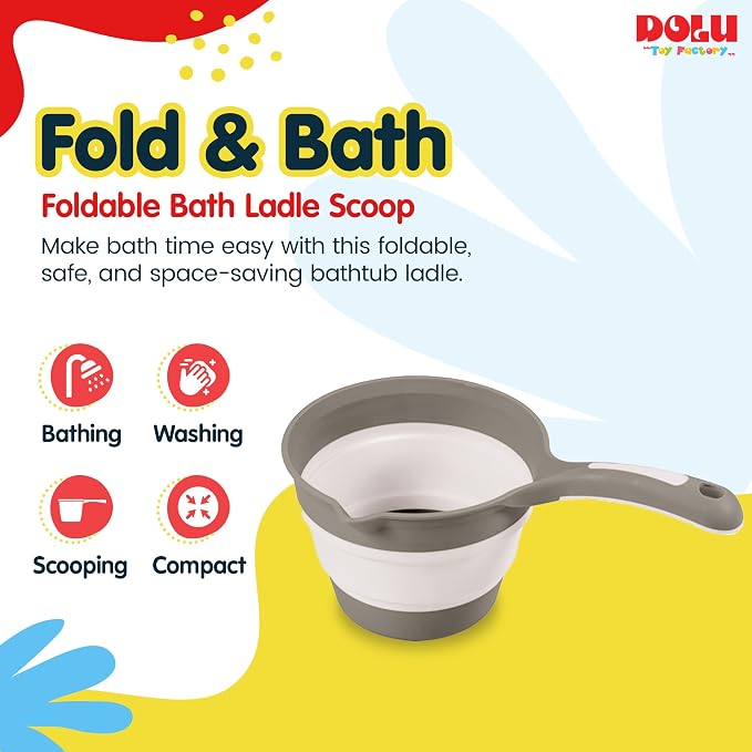 DOLU Foldable Bath Ladle for Compact Toddler Wash Tub, Portable and Space Saving Design Ideal for Ages 6 Months and Older, Grey
