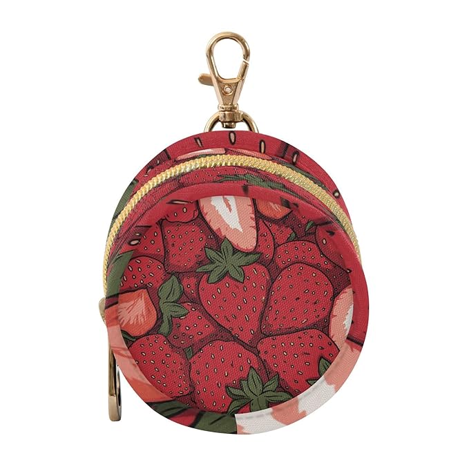 Pacifier Holder with Clip Pacifier Case for Diaper Bag Round Baby Pacifier Pouch Box Bag Portable Cartoon Red Strawberry