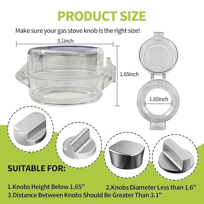 4PCS Gas Stove Knob Covers for Child Safety - Heat-Resistant Baby Proof Stove Knob Covers, Universal Size Stove Knob Safety Covers with Adhesive, Adjustable Child Safety Stove Guard(Clear)