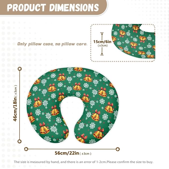 Christmas Bells Snowflake Nursing Pillow Cover with Hidden Zipper Skin-Friendly Dustproof Baby Nursing Pillowcase for Bottle & Breastfeeding Pillows, Red Christmas Decor