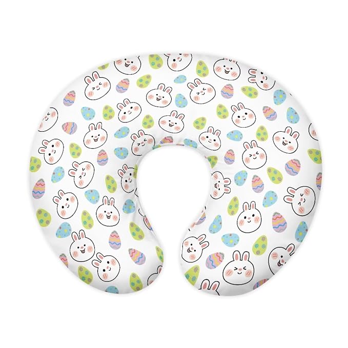 Cartoon Rabbit Nursing Pillow Cover for Infant Removable Neutral Breastfeeding Pillow Cover Colorful Turkey Egg Print Breastfeeding Slipcover Novelty Easter Gift