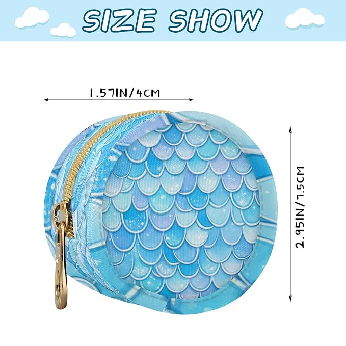 Pacifier Holder with Clip Pacifier Case for Diaper Bag Round Baby Pacifier Pouch Box Bag Portable Blue Fish Scale Pattern