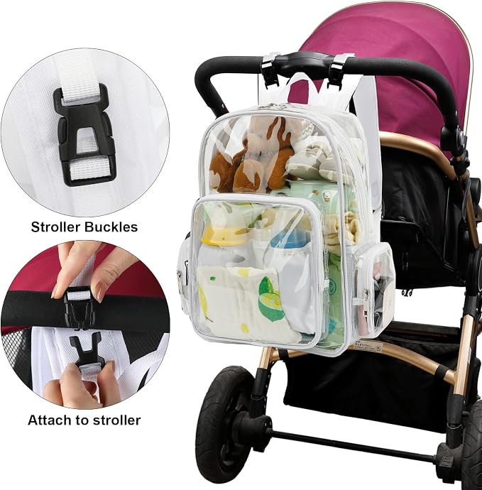Clear Diaper Bag Backpack for Baby Girls Boys, Mom Nappy Changing Bags for Women (White)
