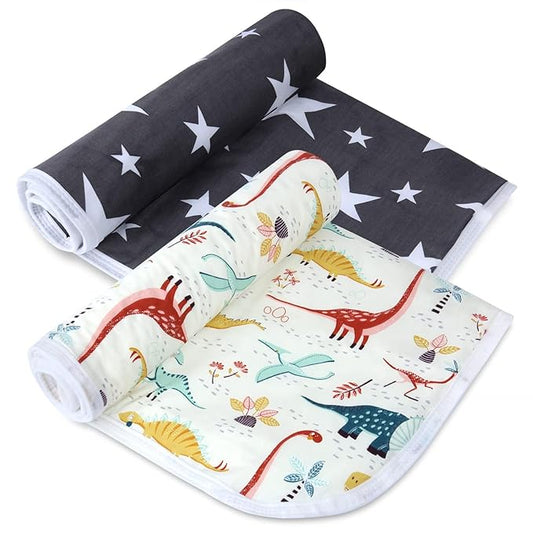 2 Pack Baby Changing Pad, Diaper Changing Mat for Dresser, Crib, Travel, 100% Cotton Surface, Breathable & Waterproof, Shower Gift for Newborn Boys, Extra Large 24" x 30", Dinosaur Black Star