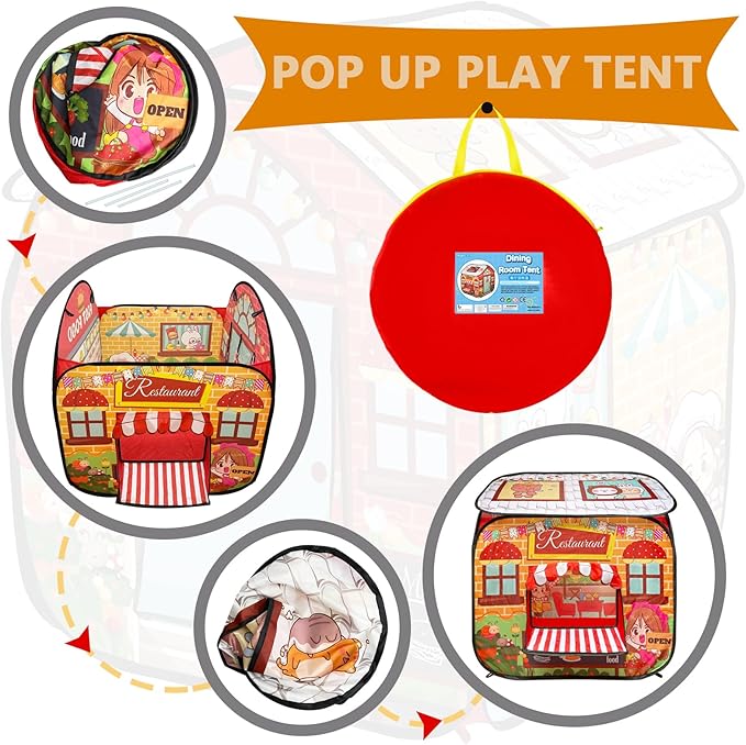 TikOnsYol Kids Pop Up Fast Food Restaurant Play Tent, Playhouse Indoor Outdoor Folding Portable Play Tent for Kids Boys and Girls