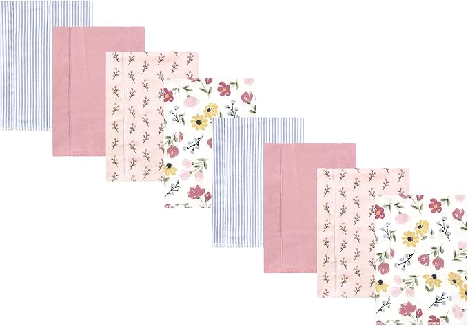 Hudson Baby Cotton Poly Flannel Burp Cloths Multipack, Soft Painted Floral 8-Pack, One Size
