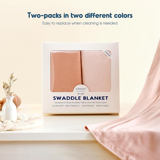GRSSDER Newborn Swaddle Blanket, Ultra Soft Stretchy Jersey Knit Receiving Blankets 2 Pack, Comfortable and Lightweight, Easy to Swaddle Baby Snug and Cozy, Extra Large Size 33 x 44